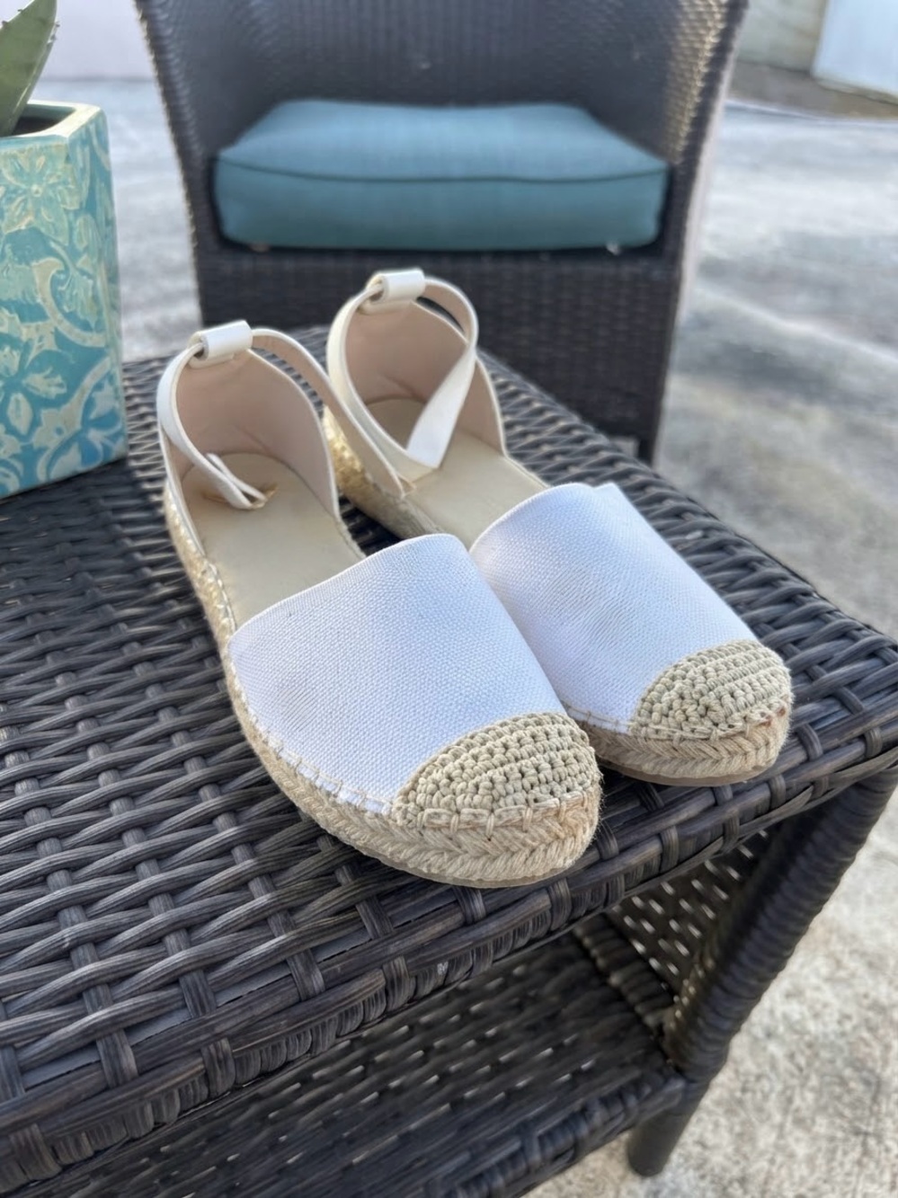 White Canvas Espadrille Slingback Flats with Jute Toe